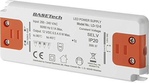 Basetech LD-12-6 LED-Trafo Konstantspannung 6 W 0.5 A Möbelzulassung, Überspannung, Montage auf entflammbaren Oberfläch