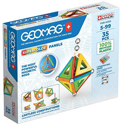 Geomag - Supercolor Magnetische Bausteine für Kinder, Magnetisches Spielzeug, Grüne Kollektion 100 % Recyceltes Plastik, 5-99 Jahre, 35 Teile
