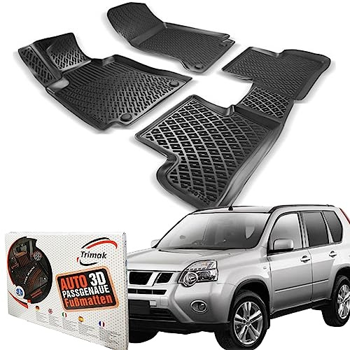 Trimak Passgenau 3D Fussmatten Auto Kompatibel mit Nissan X-Trail 2. Gen. 2007-2013 Auto Zubehör 1. und 2. Reihe Gummimatten Autos TPE Allwetter Geruchlos rutschfest Vorne & Hinten Schwarz