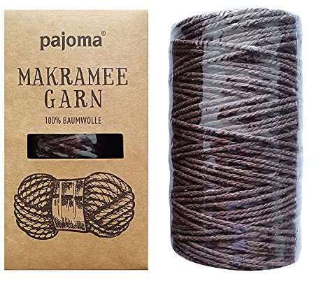 pajoma Makramee Garn 200m x 3mm, Baumwollkordel, Baumwollseil, 100% Baumwollgarn für DIY Handwerk (Karamell)