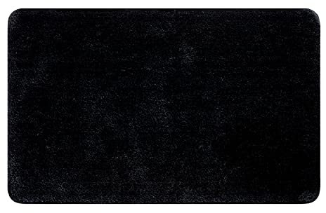 Spirella Badteppich Badematte Duschvorleger Hochflor | flauschig | rutschhemmend | geeignet für Fußbodenheizung | 50x80 cm | Schwarz, Black, 50 x 80 cm