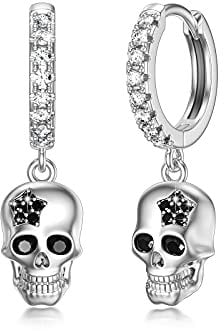 Totenkopf Ohrringe Silber 925 Totenkopf Huggie Creolen für Damen Huggie Baumeln Zirkonia Gothic Ohrringe Halloween Schmuck Geschenke für Damen Herren