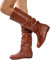 ORANDESIGNE Stivali in Pelle da Donna Stivali Medi con Punta Tonda e Tacco Grosso Comodo Caldo Stivali Alti Autunno Inverno A Marrone 38 EU