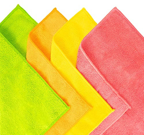 Antibakterielle Mikrofasertücher; Profi Reinigungstücher aus Mikrofaser; 4 Bunte extra saugfähige und weiche Waschlappen; Geruchsneutral, Waschmaschinenfest, Wiederverwendbar