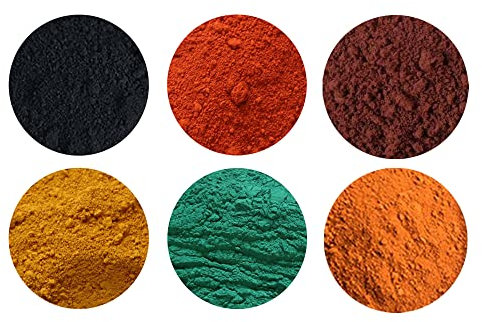 UMID Cosmetics Grade, Iron Oxide Powder 6 Pack,Concrete Pigment, Mortar,Black Iron Oxide, Yellow Iron Oxide, red Iron Oxide, Green Iron Oxide, Orange Iron Oxide & Brown Iron Oxide, 25g of Each Color