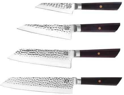 Kotai Le Set Complet Bunka 4 pièces : 4 couteaux (couteau d'office Bunka 90mm + Petty Bunka 135mm + Santoku Bunka 170mm + Kiritsuke 210mm)