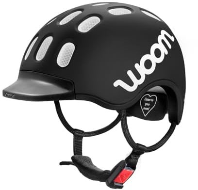 woom Kids Helm, Fahrradhelm für Kinder, mit Visier, für Jungen und Mädchen, 50–53 cm, Größe S, Verstellbar, Aufprallschutz, Schwarz (Black)
