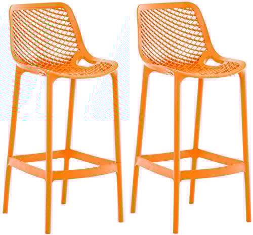 CLP 2er Set Barhocker Air Aus Pflegeleichtem Kunststoff I Wetterbeständiger UV-lichtbeständiger Tresenstuhl Mit Fußstütze, Farbe:orange