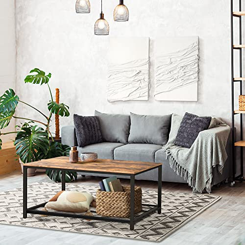 Ribelli Vintage Couchtisch mit Gitterablage, ca. 106 x 45,5 x 60 cm, Wohnzimmertisch aus Holz, Metallgestell, Vintagebraun-Schwarz