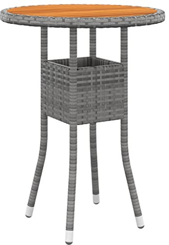 FIRBNUS 60x75 cm Sofatisch Beistelltisch Wasserbeständiges Couchtisch Garten Teetisch Terrassentisch Kaffeetisch Grau Esstisch Rund Outdoor Tisch Akazienholz und Poly Rattan