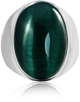 Banemi Große Ringe Modeschmuck, Ring Edelstahl Herren Silberring mit Grünem Ovalem Stein Geschenk Ringe für Männer Größe 65 (20.7)