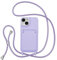 ZTOFERA Crossbody Lanyard Case for iPhone 13 / iPhone 14 with Card Holder, Soft Liquid Silicone Phone Case with Strap Adjustable Neck Cord Necklace Shockproof Protective Cover - Purple