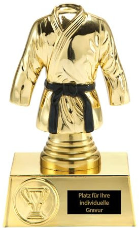 eberin · Danträger Pokal · Yūdansha Ehrung · Kampfsport Auszeichnung · schwarzer Gürtel // goldener Pokal mit Wunschgravur · stabiler Kunststoffpokal gold · Größe 17 cm