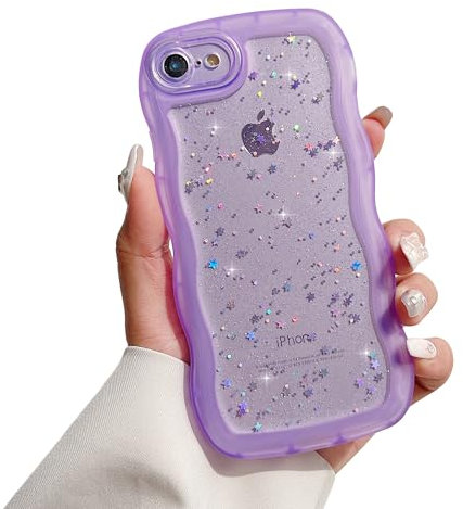 ZTUOK Compatible with iPhone 6/6S Case for Girls Women,Cute Clear Sparkly Bling Star Design Curly Simple Wave Case Shockproof Protective Slim Soft TPU Glitter Cover for iPhone 6/6s-Purple