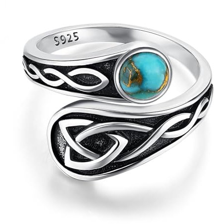 BONLAVIE Keltischer Knoten Türkis Ring 925 Sterling Silber Verstellbarer Offener Ring Keltischer Schmuck Geschenke für Damen Frauen