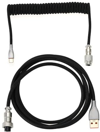 Braided Mechanical Keyboard Cable USB A- USB C Cable for Gaming Keyboard Double-Sleeved Coiled Keyboard Cable with Detachable Metal Aviator 150cm USB-C to USB-A (Black)