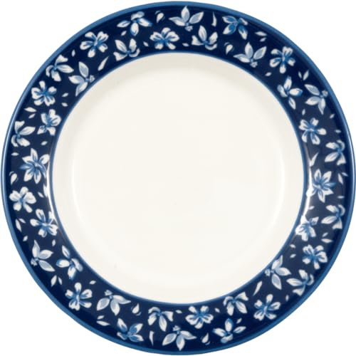 Greengate Piatto piccolo da dessert in porcellana bianco/blu con fiori Dahla D15 cm