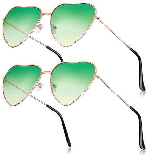 BBTO 2 Herz Sonnenbrillen Hippie Stil Mit Metallrahmen der 70er für Damen Mann(Grün und Orange)