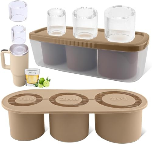 Tcamp Tumbler Ice Mold, Ice Cube Tray With Lid and Bin for 30-40 oz Tumbler Cup, Silicone Ice Cube Molds for Chilling Cocktails, Whiskey, Drinks, Coffee, Tea, Ice Maker (Brown)
