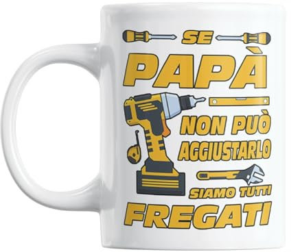 Gesar Art in progress Tazza in Ceramica Bianca da 350 ml - Idea Regalo Festa del Papà, Compleanno, Natale - Adatta al Microonde e Lavastoviglie