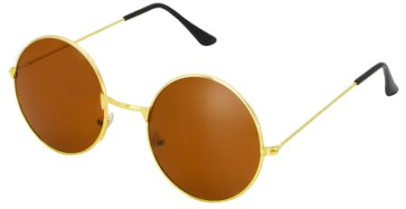 CHEERYMAGIC Round Retro Sunglasses, John Lennon Style Vintage Metal Circle Polarized Sunglasses for Men Women - Gold Brown
