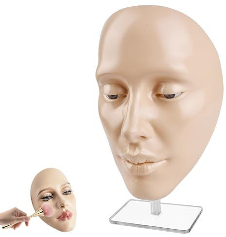 LEKEFETO Silikon Make-up-Übungsgesicht: Wiederverwendbare Übungskopf mit Ständer, Wimpernverlängerung, Makeup Practice Face Board, für Gesamten Gesichts von Gesichtsmalerei Natur