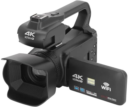 Depisuta 4K 64MP Camcorder, 4 Zoll IPS Touchscreen 18X Digitalzoom Camcorder für Erwachsene, Nachtsicht-Hand-Vlogging-Kamera mit Fernbedienung, Mikrofon, Fülllicht