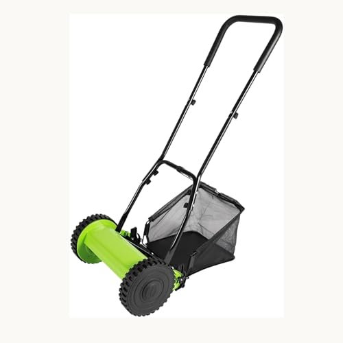 12inch Manual Push Reel Lawn Mower Push Lawn Sweeper with Collection Bag and 5 Blades, 4-Position Height Adjustment, Automatic Collection Of Grass Clippings for Home Garden Yard Mowing