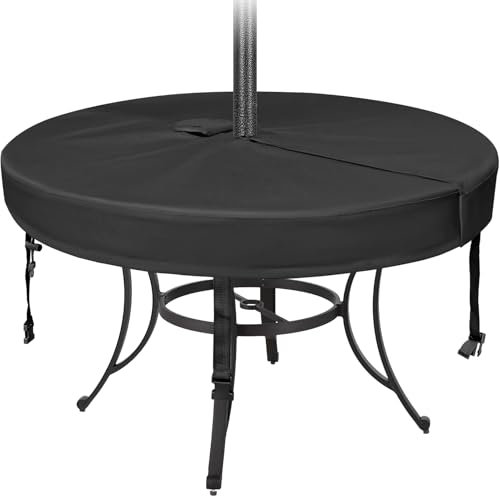 Funda redonda para mesa de patio con agujero para sombrilla de 70 pulgadas de diámetro x 4 pulgadas de alto, cubierta impermeable para mesa de exterior, tela Oxford 600D resistente para muebles de