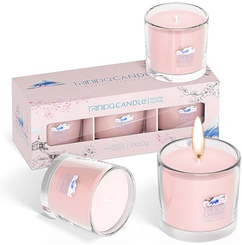 TRINIDa Candles Gifts for Women, 3 Votive Scented Candles, 45Hrs Cherry Blossom Pink Candle Gift Set, Birthday Gifts for Women & Men
