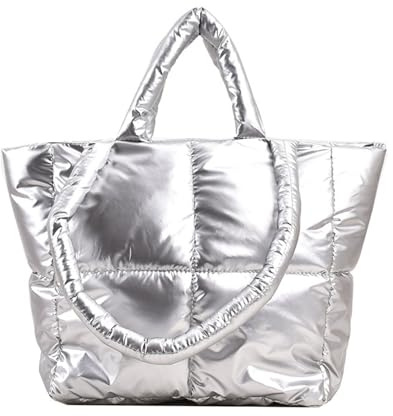 FUIERI Puffer Tote Bag Damen Glänzend Gesteppte Puffy Tote Bag Daunen Gepolsterte Schultertasche Süße Handtasche Ästhetische Handtasche,2