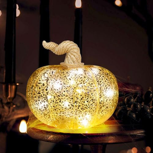 YiYa Décoration d'automne Citrouille Décoration Grande Décoration de Citrouille en Verre Doré Citrouille de Décoration Halloween pour la Décoration de Table Décoration d'halloween d'automne