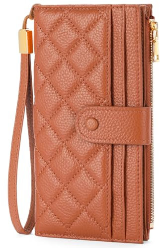 FALAN MULE Geldbörse Damen mit RFID Schutz, Portemonnaie Damen aus Echtleder, Große Kapazität Lang Geldbeutel Frauen mit 12 Kartenfächer und Abnehmbare Handschlaufe