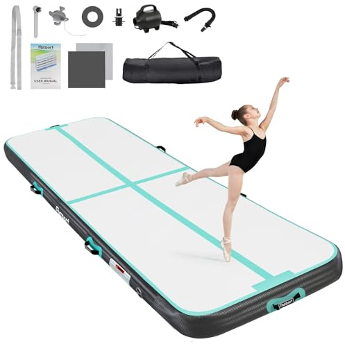 FBSPORT Airtrack Matte 4m Trainingsmatte, 20cm Dicke Tumbling Matten mit Luftpumpe und Tragetasche, Gymnastikmatte für Zuhause/Yoga/Outdoor/Tumbling/Gym/Training/Cheerleading/Wasser