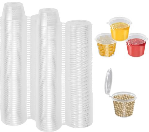 KYEDGC 100 PCS 1oz Small Plastic Containers With Lids, 25ml Pots, Reusable Jelly Pots for Sauce, Salad Dressings & Portion Control
