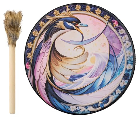 Sound Healing Drum - Vogeldruck Schamanische Trommeln Trommel-Instrumente | Bunte Schamane Werkzeuge Meditation Trommel für Musik Meditation Rituale