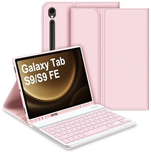 Bettdow Funda con Teclado para Samsung Galaxy Tab S10 FE 10,9 2025, Desmontable Español Ñ Teclado con Funda para Galaxy Tab S10 FE/Tab S9 FE 10,9 Pulgadas/Tab S9 11 Pulgadas, Rosa