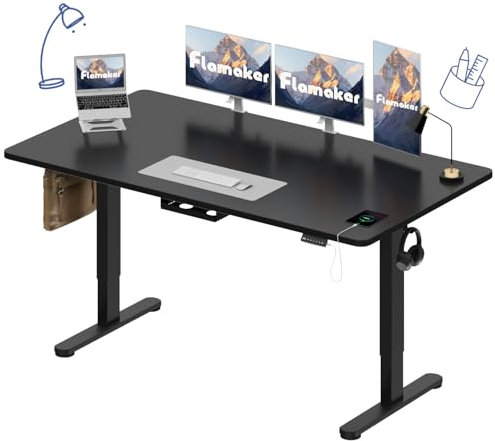 Flamaker Höhenverstellbarer Schreibtisch 160x80 cm,25MM Ganze Tischplatte mit Bürstenloser Motor,Stabiler Ergonomischer Steh Schreibtisch elektrisch höhenverstellbar mit Kabel Management Tray