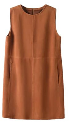 Damen-Unterhemd, Rundhalsausschnitt, weiches Veloursleder, gerade Ärmel, Freizeitkleidung, Gelb-Braun, XL