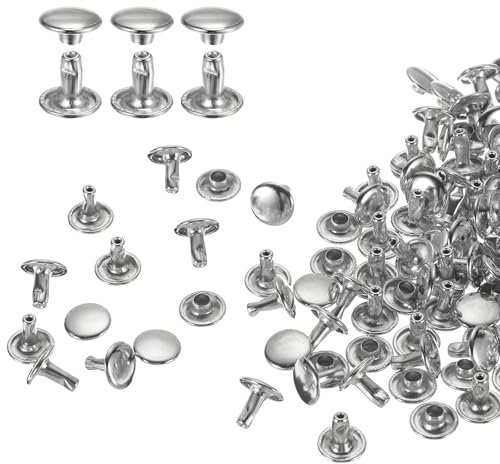 QUARKZMAN 100er Set Leder Nieten 9x8mm Runde Doppelkappe Tubular Metall Hohlnieten Spitznieten Zubehör Schraubnieten Rücknieten für Lochzange Gürtel Dekoration Kleidung Handwerk (Silber)