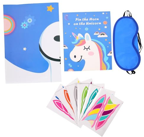 HEMOTON Einhorn Party Spiel Pin Horn Einhorn Für Geburtstagsparty Spielzeug Junge Mädchen Aktivitäten Zubehör Mit Augenbinde Leicht Zu Bedienen