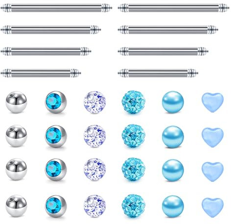 Briana Williams Zungenpiercing Brustwarzenpiercing Chirurgenstahl 14G Piercing Barbell Silber 12/14/16/18/20mm Stablänge