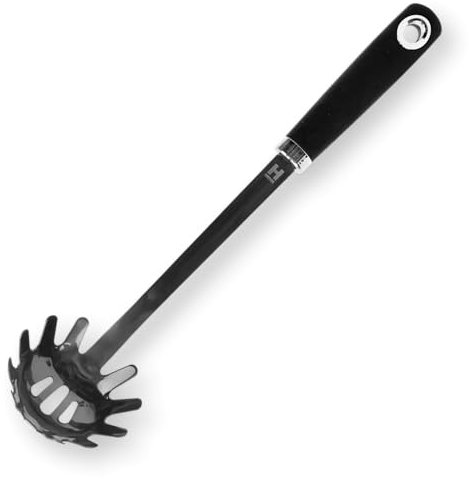 HENSSLERS® Pasta Spoon - 33cm Stainless Steel with Black Titanium Coating for Perfect Portion of Pasta, Durable and Heat Resistant