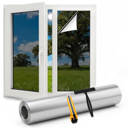 Película Adhesiva para Ventanas, Protección de Privacidad (Vinilo Efecto Espejo, 40×400cm)
