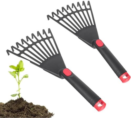 2 Pieza Rastrillo de Mano de Jardin, Rastrillos Pequeños con Mango Ergonómico, Rastrillo de Abanico Pequeño para Jardín, Rastrillos Pequeños para Hojas, Jardinería, Labranza, Tierra Suelta