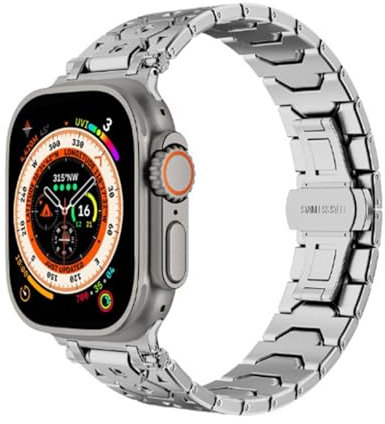 HSPTR Correas de reloj Titan de acero inoxidable y acero para Apple Watch Band Ultra 2 49mm 46mm 45mm 44mm Series 10 9 8 7 6 5 4 3 2 1 SE con conector de metal(Octagon silver,45mm)