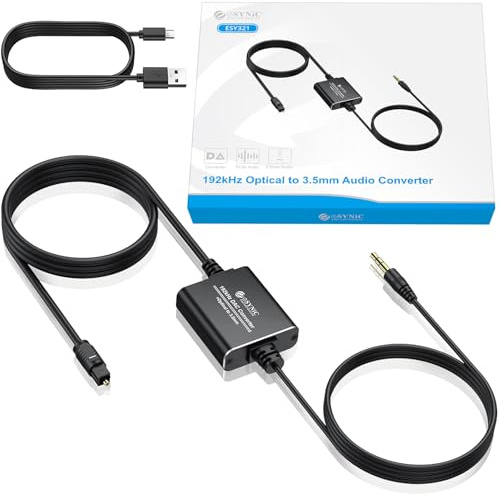 eSynic Convertitore DAC da 192 kHz ad adattatore da 3,5 mm (solo uscita PCM), cavo lungo 2 m, convertitore audio digitale ad analogico in lega di alluminio [ingresso SPDIF uscita 3,5 mm] per HDTV/PS4