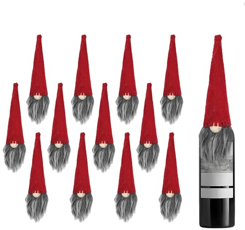 TogtherKings 12 Stück Flaschen Deko Weihnachten, Weihnachtsmützen für Flaschen Rot, Weinflasche Abdeckung, Flaschenmütze Weihnachten, Nikolausmütze als Flaschendeko, Tischdeko