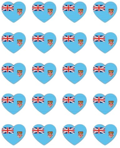Stickers: 25 mm, 20 pieces - Mini Heart Stickers Fiji Flag Vinyl 20 Pack 25 mm