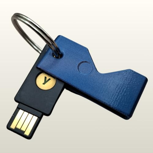 Case Schutzhülle Blau Metallic kompatibel mit Yubico Yubikey 5 NFC USB-A | Hülle mit Clic-Verschluss Klapp-Design und Schlüsselring zu Sicherheitsschlüssel - Schutz vor Verlust & Abnutzung